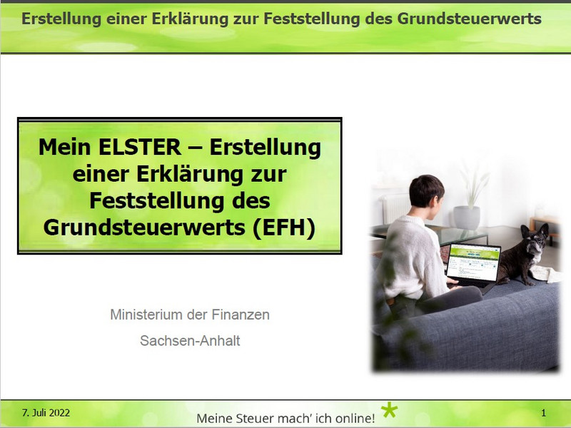 Klickanleitung zur Erstellung einer Erklärung zur Feststellung des Grundsteuerwerts